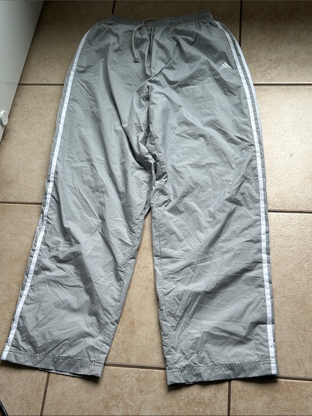 Vintage adidas Gray Track windbreaker Pants with White Side Stripes - Picture 3 of 7